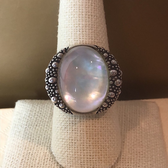 MICHAEL DAWKINS Starry Night Sterling Silver Mother of Pearl Doublet Ring 8-3/4 - Picture 14 of 14